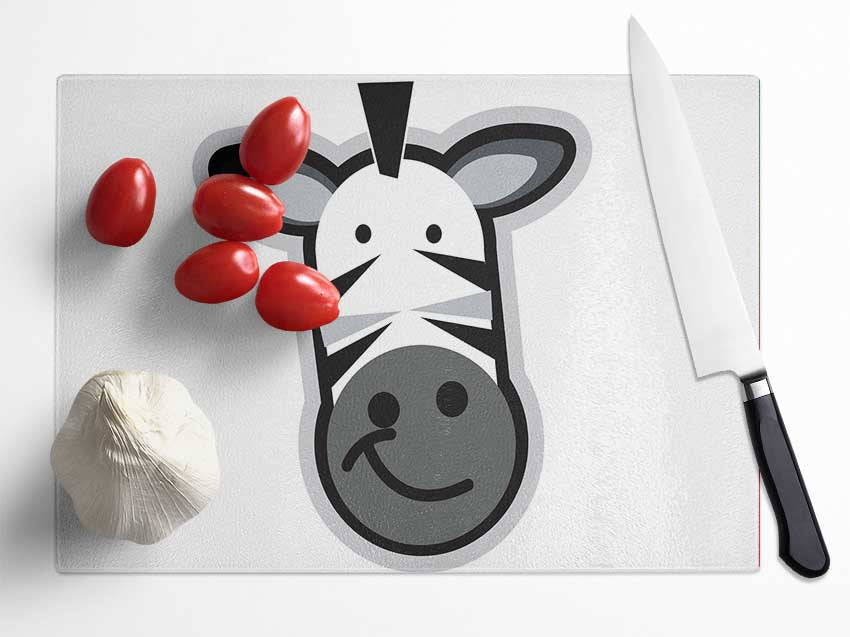 Smiling Zebra Face White Glass Chopping Board