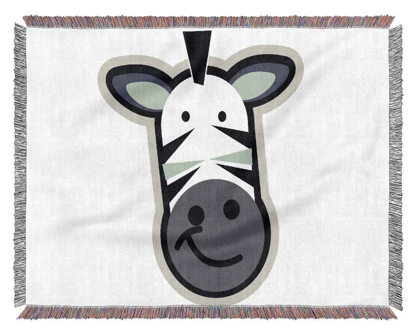 Smiling Zebra Face White Woven Blanket