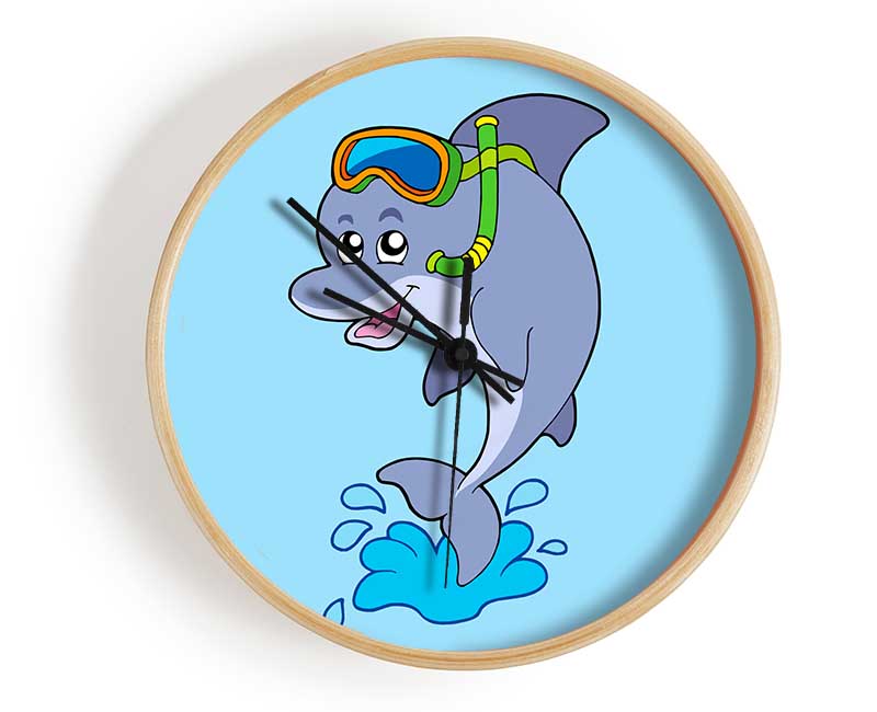 Snorkeling Dolphin Baby Blue Clock - Wallart-Direct UK