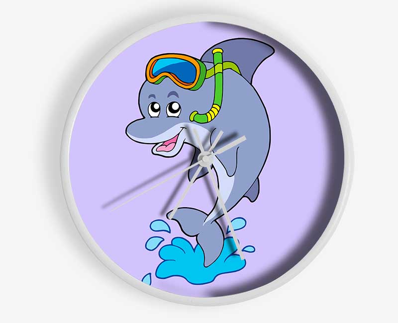 Snorkeling Dolphin Lilac Clock - Wallart-Direct UK