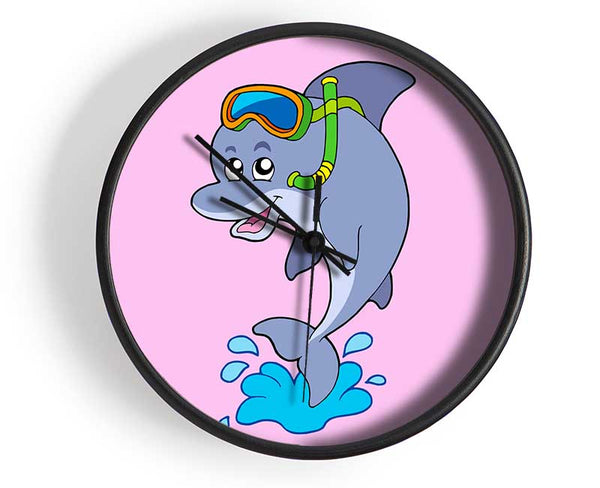 Snorkeling Dolphin Pink Clock - Wallart-Direct UK