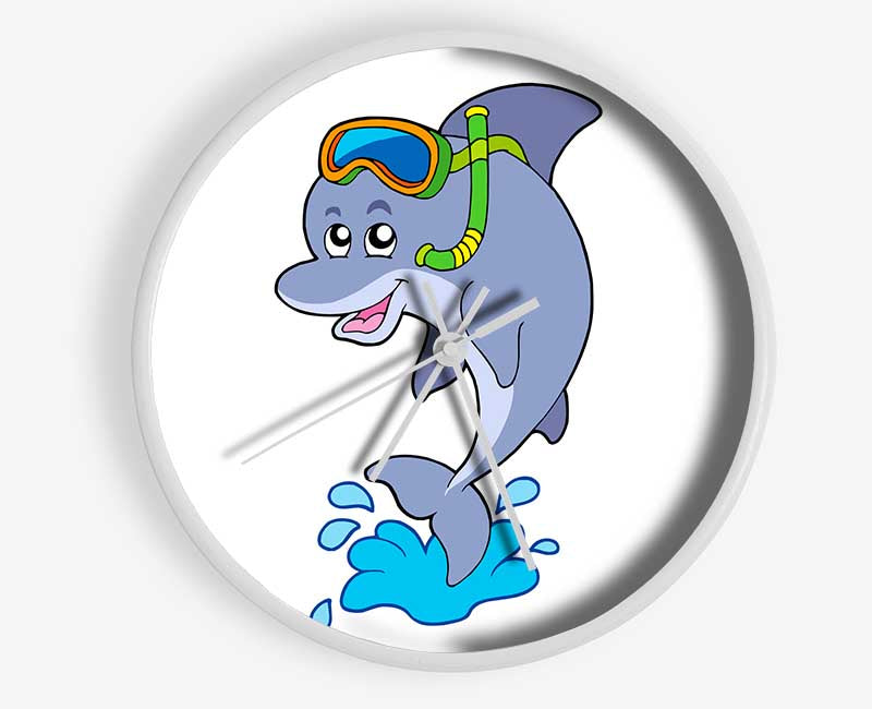 Snorkeling Dolphin White Clock - Wallart-Direct UK