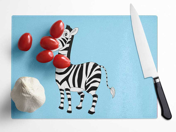 Standing Zebra Baby Blue Glass Chopping Board