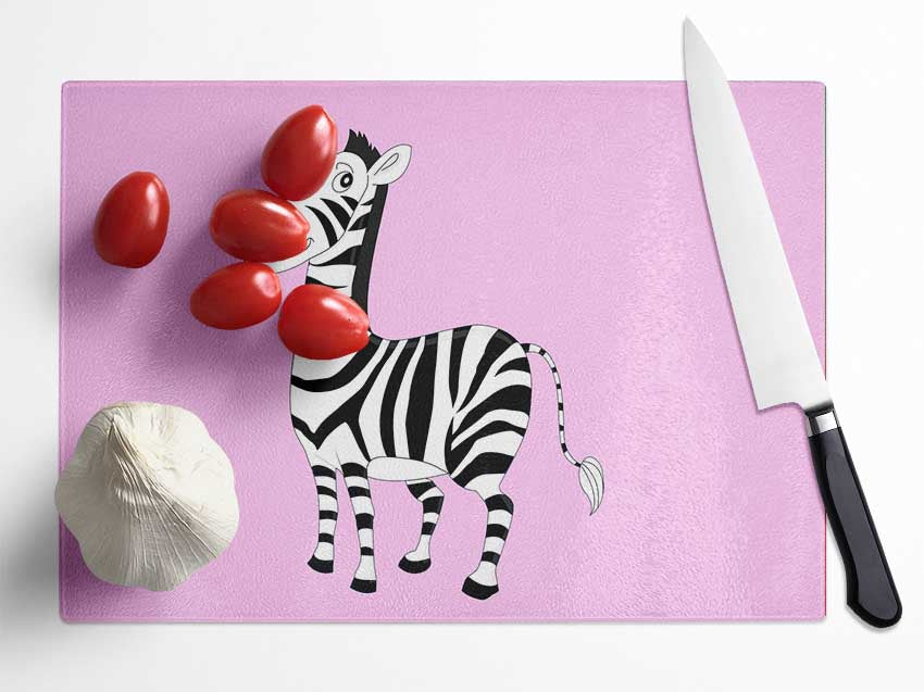 Standing Zebra Pink Glass Chopping Board