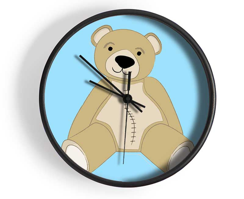 Stitched Up Teddy Baby Blue Clock - Wallart-Direct UK