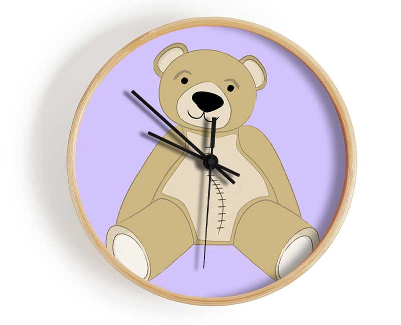 Stitched Up Teddy Lilac Clock - Wallart-Direct UK