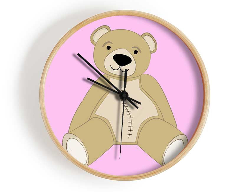 Stitched Up Teddy Pink Clock - Wallart-Direct UK