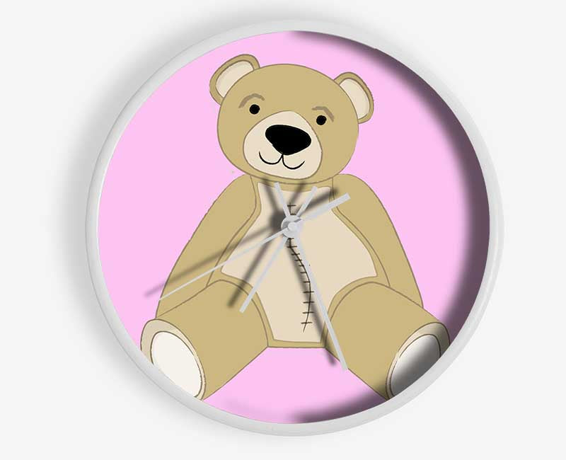 Stitched Up Teddy Pink Clock - Wallart-Direct UK