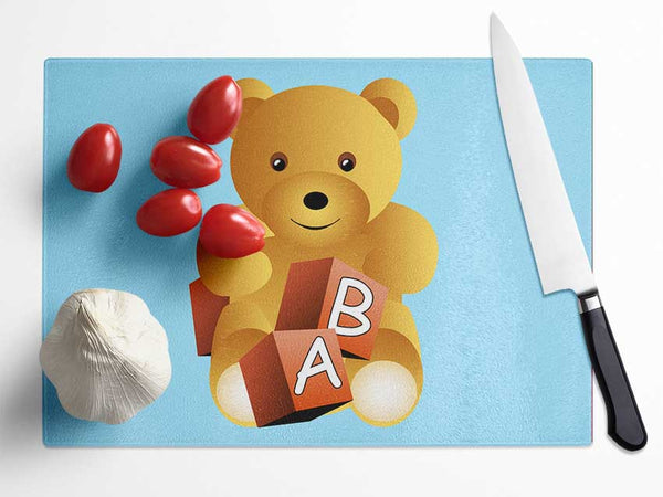 Teddy Bear Alphabet Blocks Baby Blue Glass Chopping Board