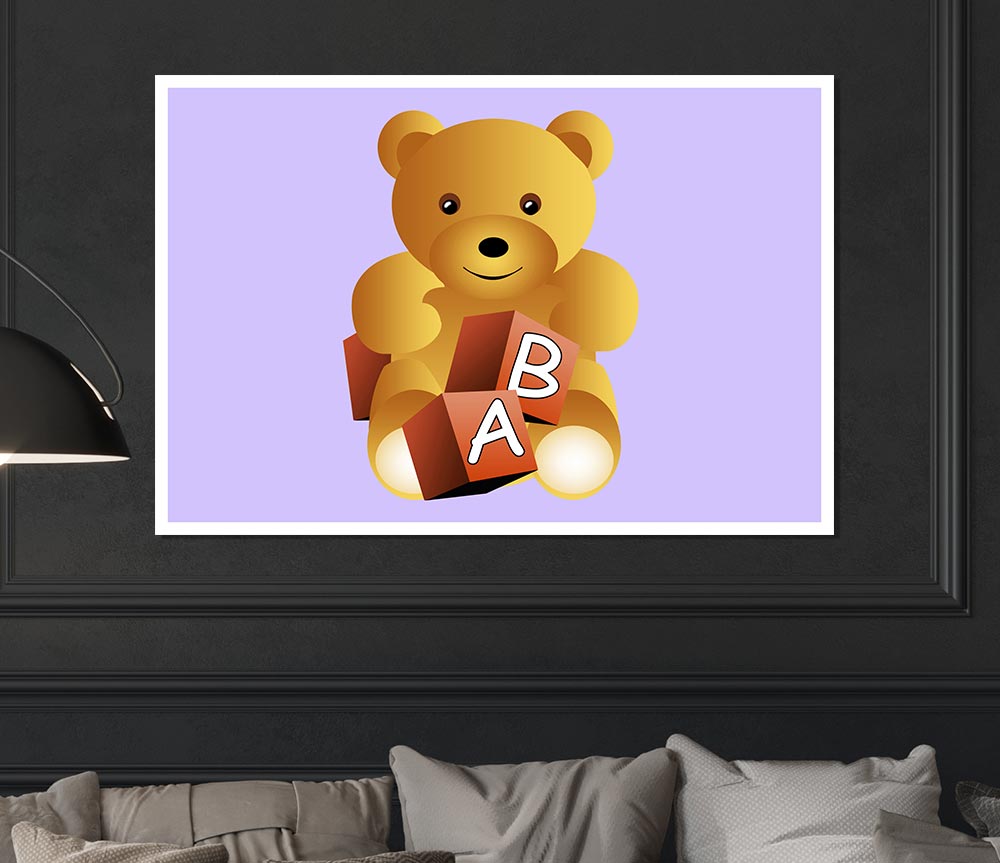 Teddy Bear Alphabet Blocks Lilac Print Poster Wall Art