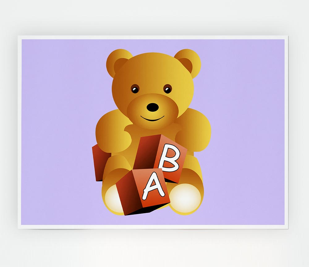 Teddy Bear Alphabet Blocks Lilac Print Poster Wall Art