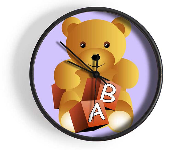 Teddy Bear Alphabet Blocks Lilac Clock - Wallart-Direct UK