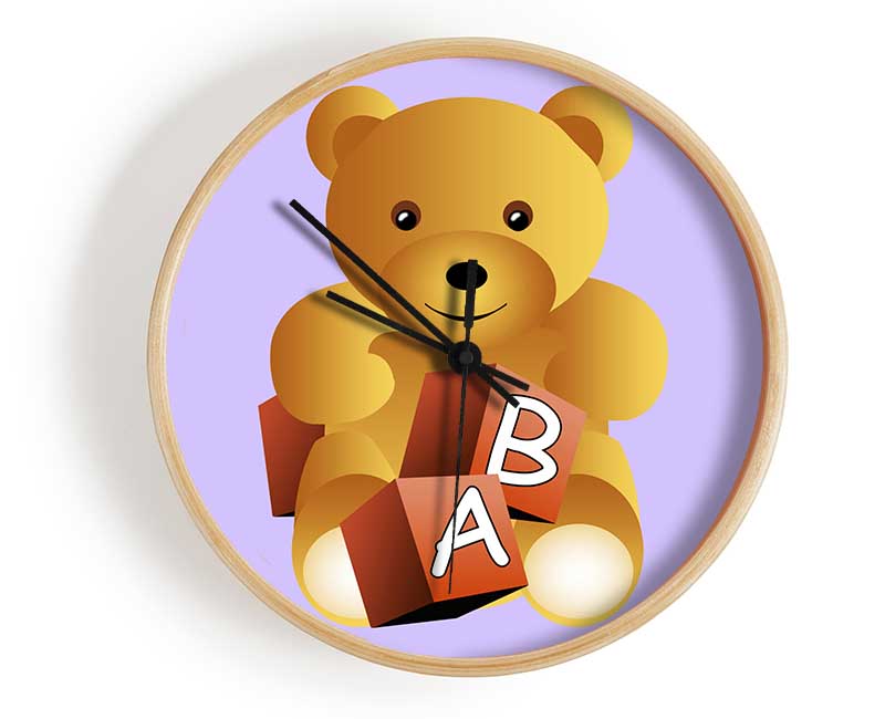 Teddy Bear Alphabet Blocks Lilac Clock - Wallart-Direct UK