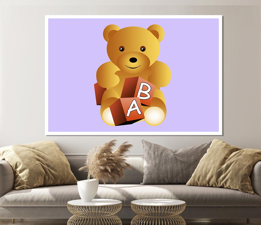 Teddy Bear Alphabet Blocks Lilac Print Poster Wall Art