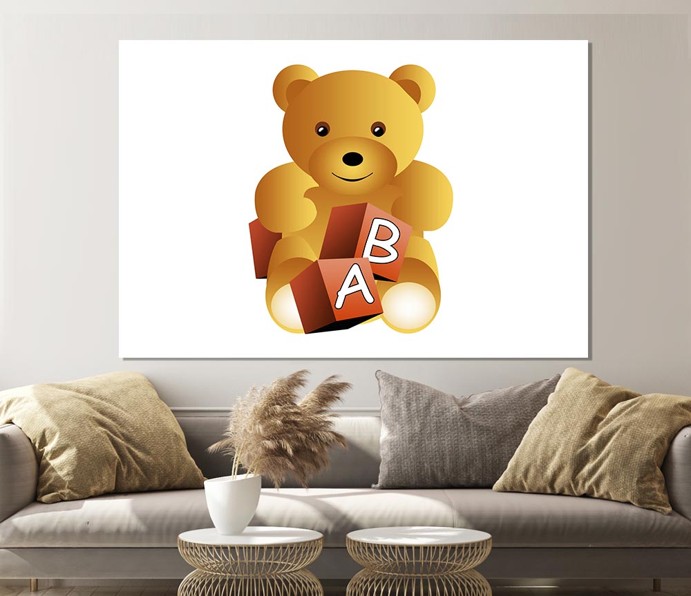 Teddy Bear Alphabet Blocks White Print Poster Wall Art