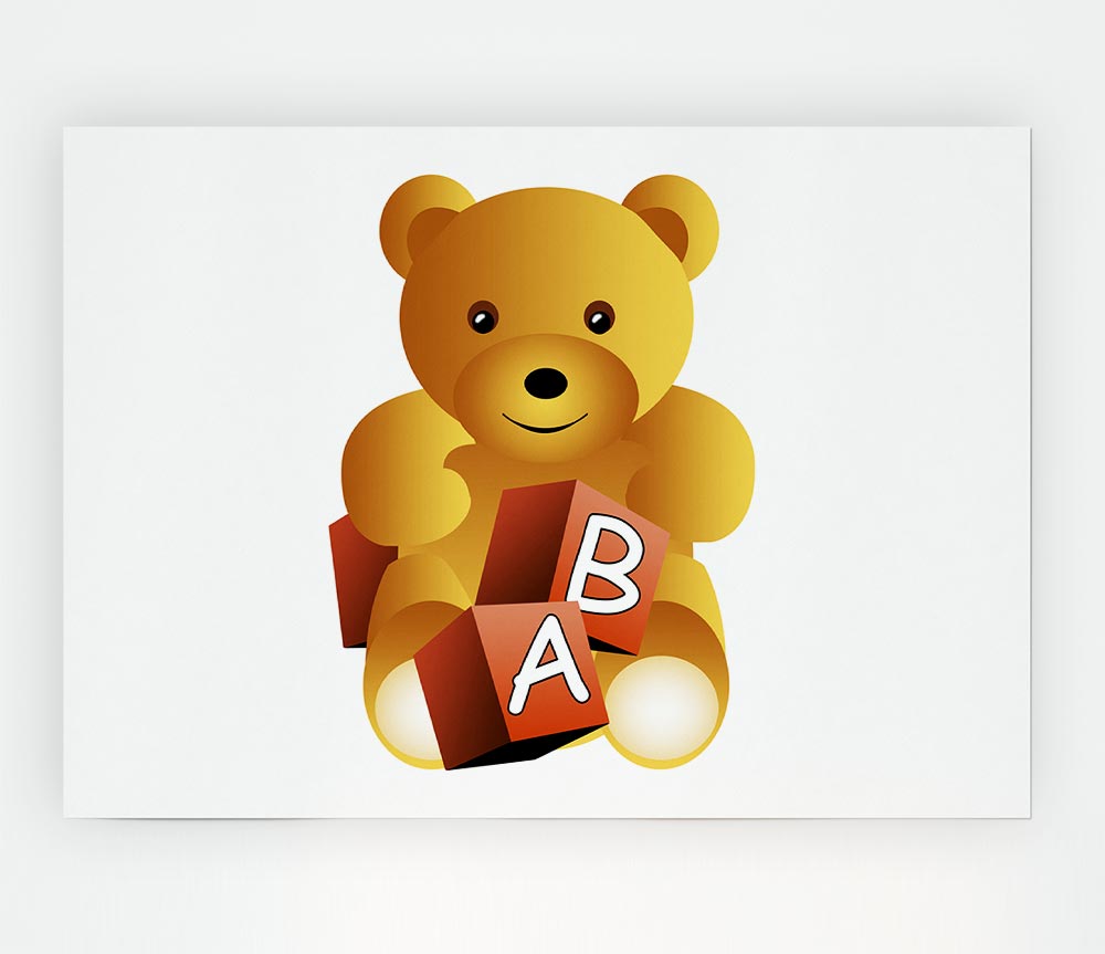 Teddy Bear Alphabet Blocks White Print Poster Wall Art