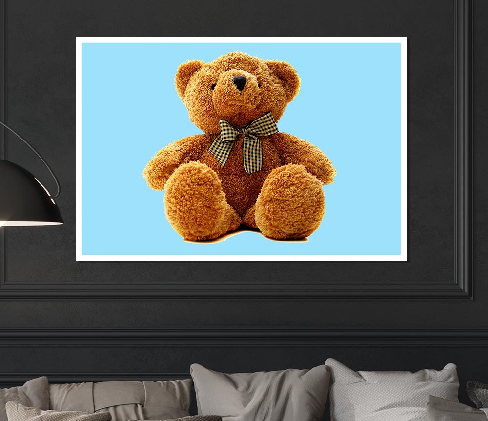 Teddy Bear Bow Baby Blue Print Poster Wall Art