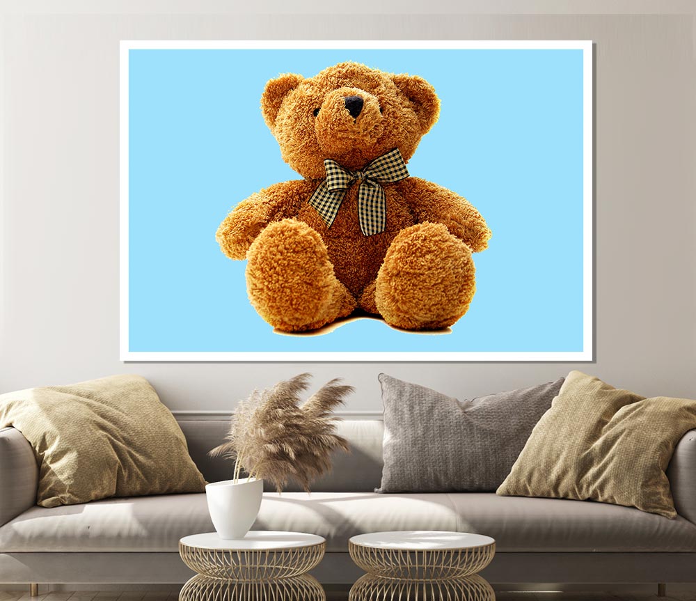 Teddy Bear Bow Baby Blue Print Poster Wall Art