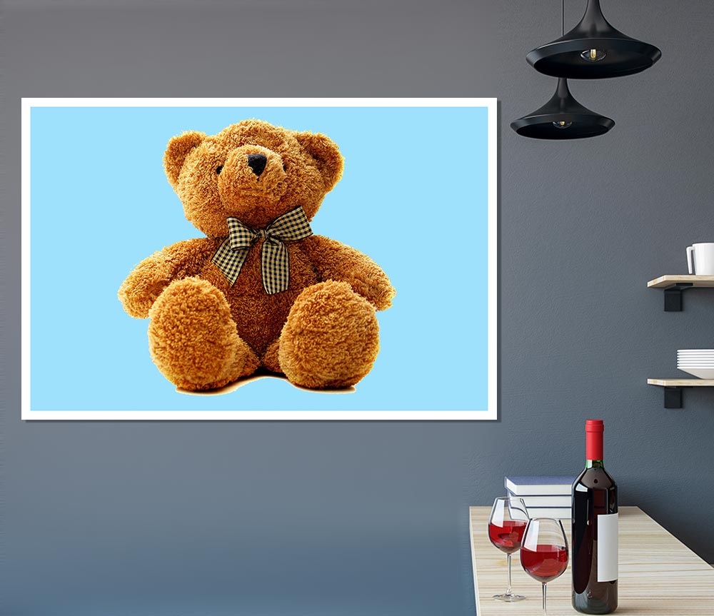 Teddy Bear Bow Baby Blue Print Poster Wall Art