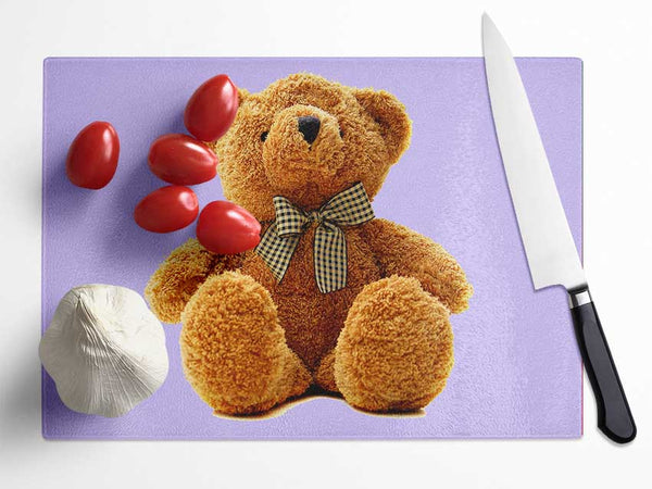 Teddy Bear Bow Lilac Glass Chopping Board