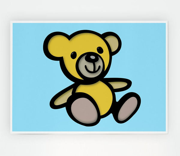 Teddy Bear Cartoon Baby Blue Print Poster Wall Art