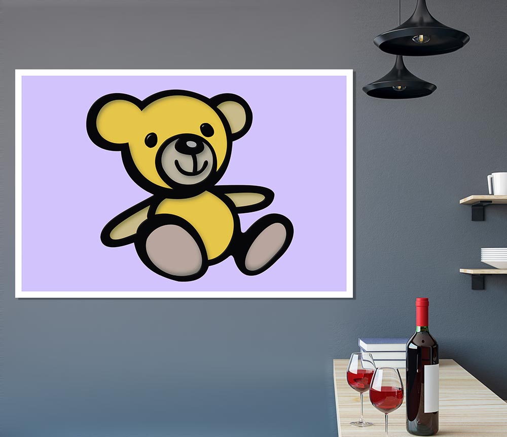 Teddy Bear Cartoon Lilac Print Poster Wall Art