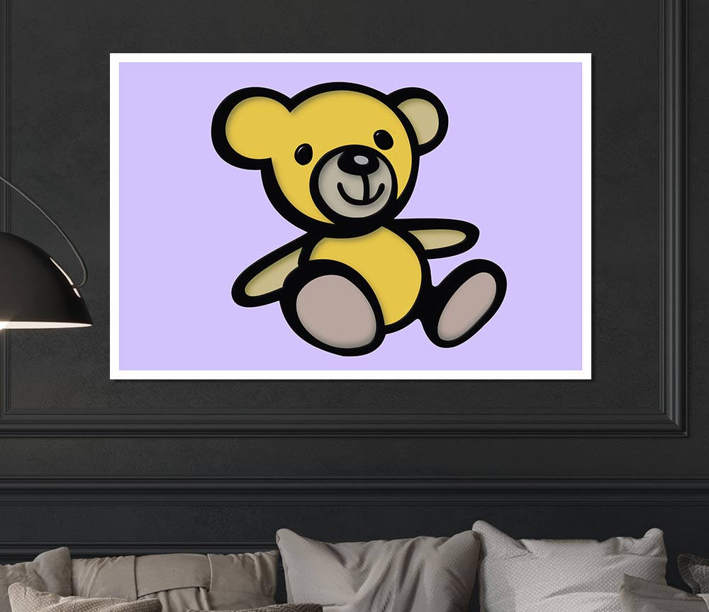 Teddy Bear Cartoon Lilac Print Poster Wall Art