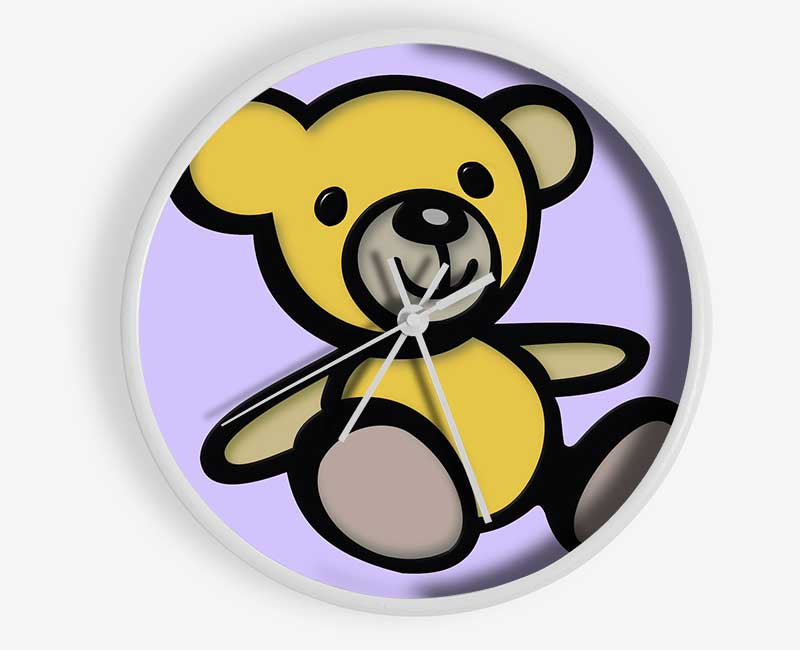 Teddy Bear Cartoon Lilac Clock - Wallart-Direct UK