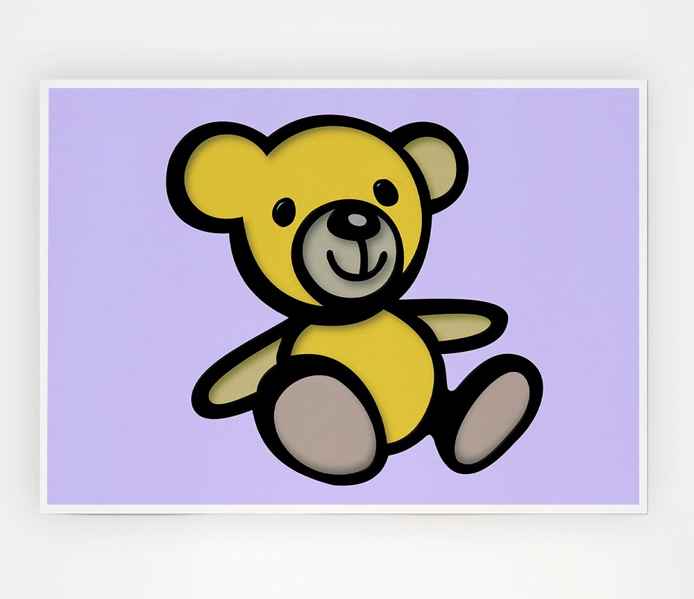 Teddy Bear Cartoon Lilac Print Poster Wall Art