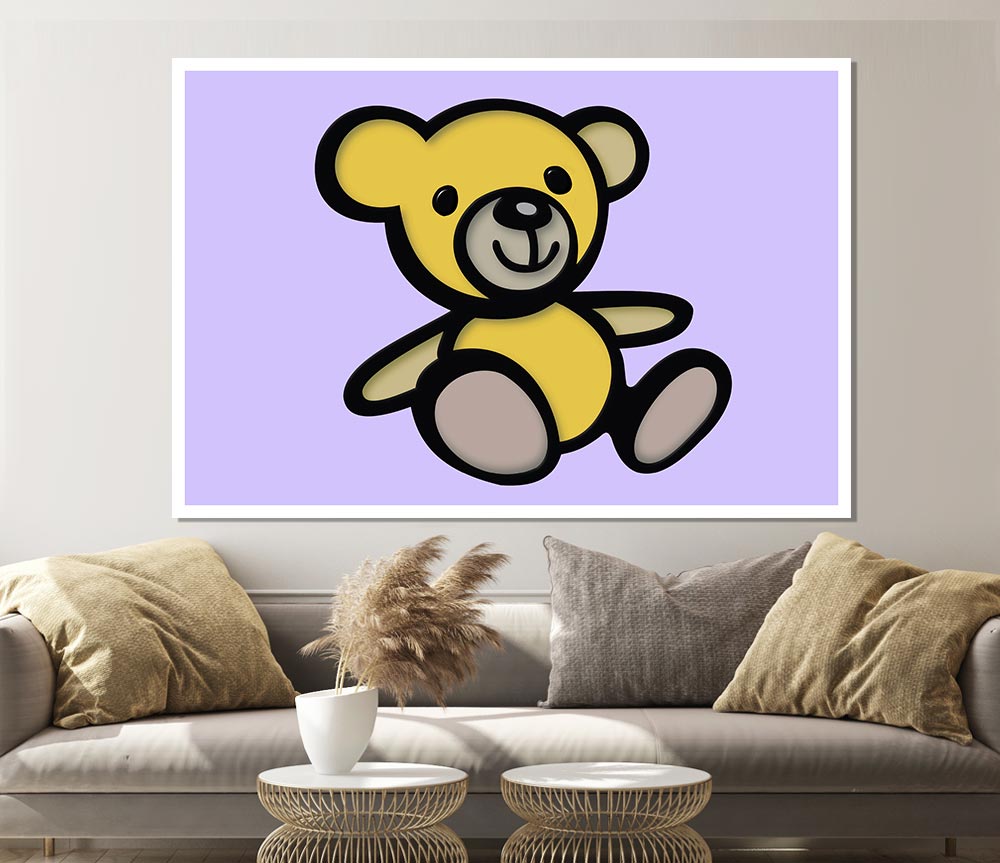 Teddy Bear Cartoon Lilac Print Poster Wall Art