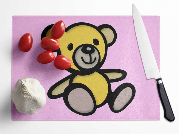 Teddy Bear Cartoon Pink Glass Chopping Board