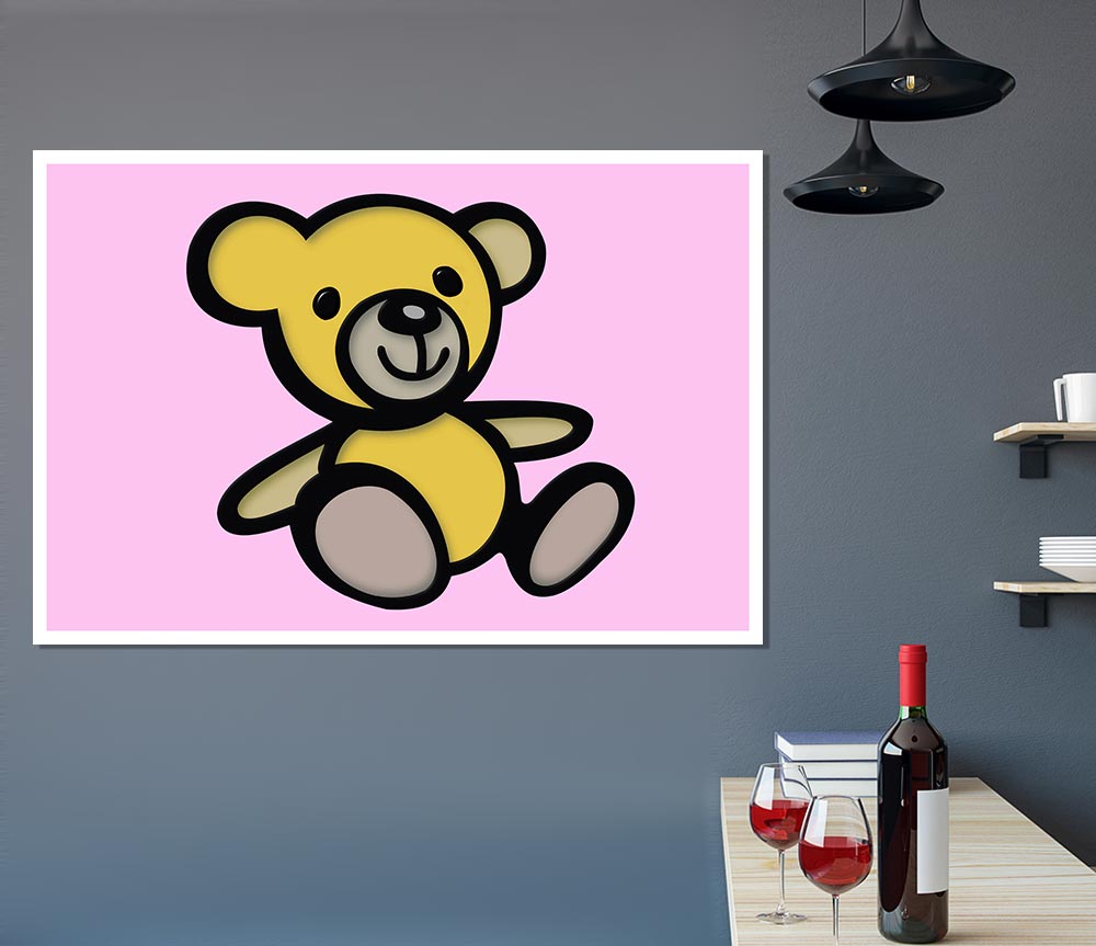 Teddy Bear Cartoon Pink Print Poster Wall Art