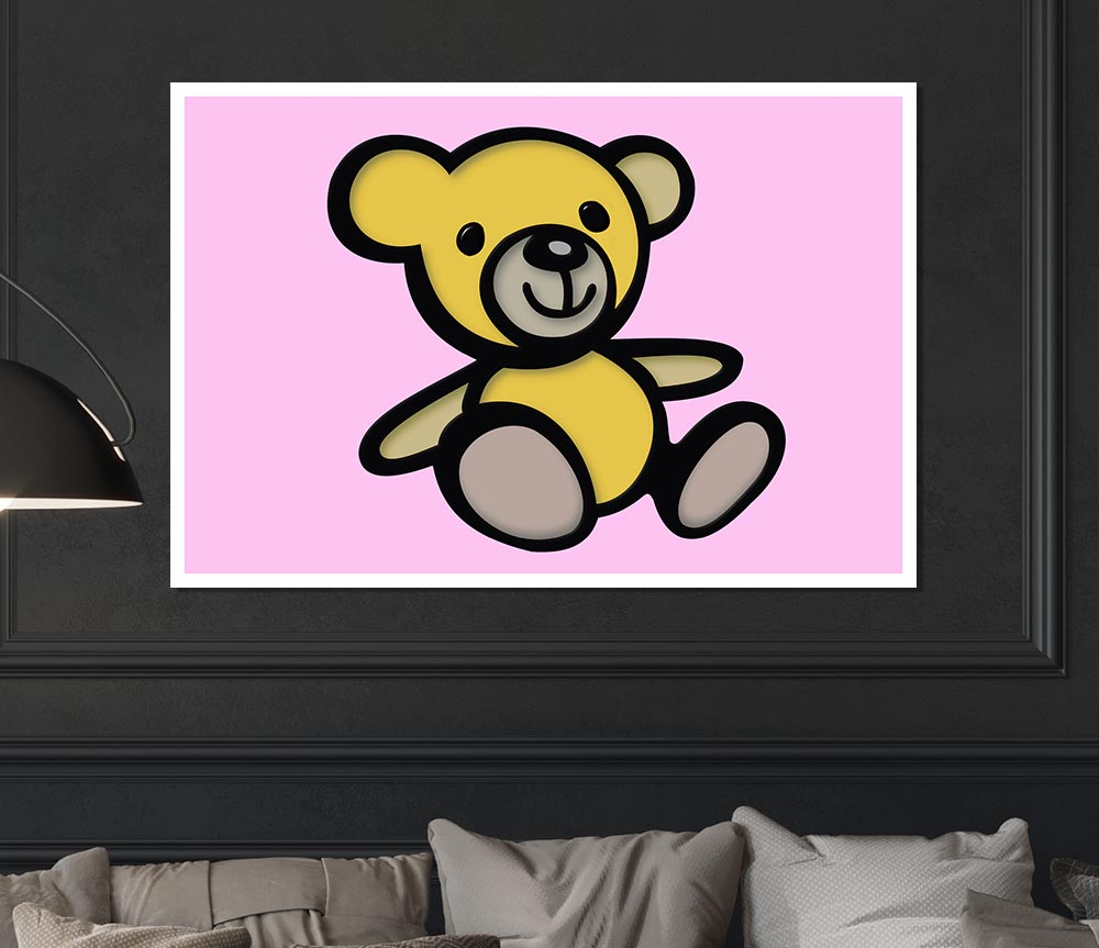 Teddy Bear Cartoon Pink Print Poster Wall Art