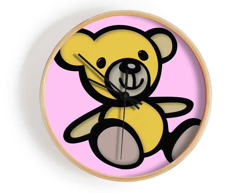 Teddy Bear Cartoon Pink Clock - Wallart-Direct UK