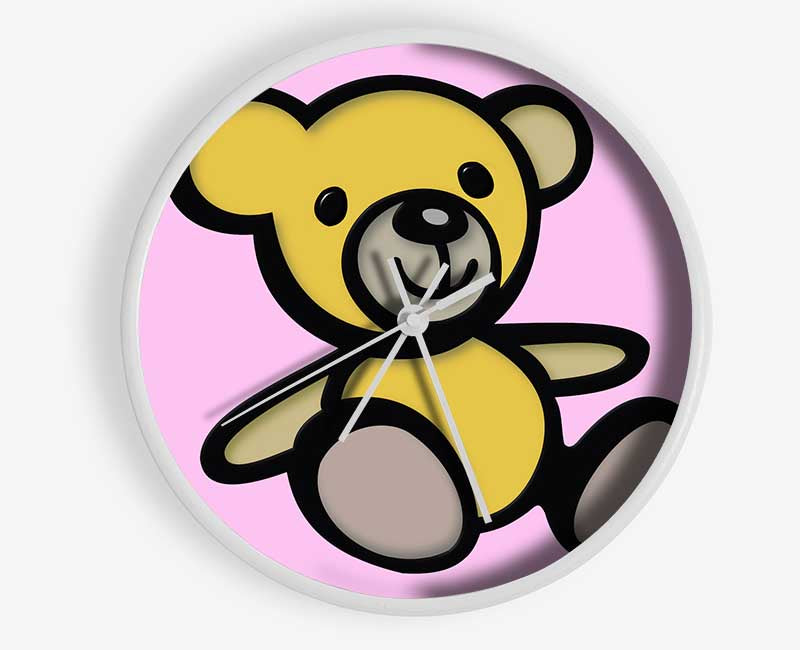 Teddy Bear Cartoon Pink Clock - Wallart-Direct UK