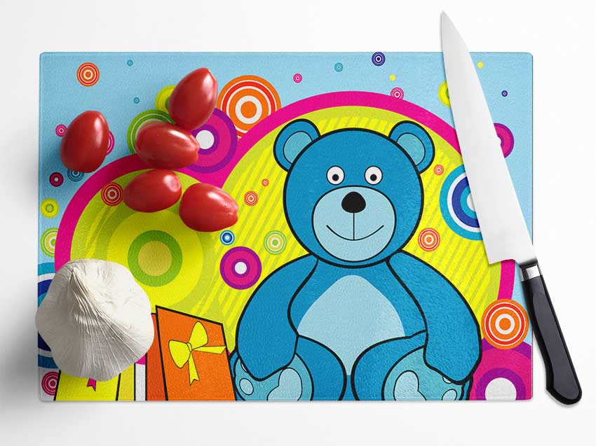 Teddy Bear Circles Baby Blue Glass Chopping Board