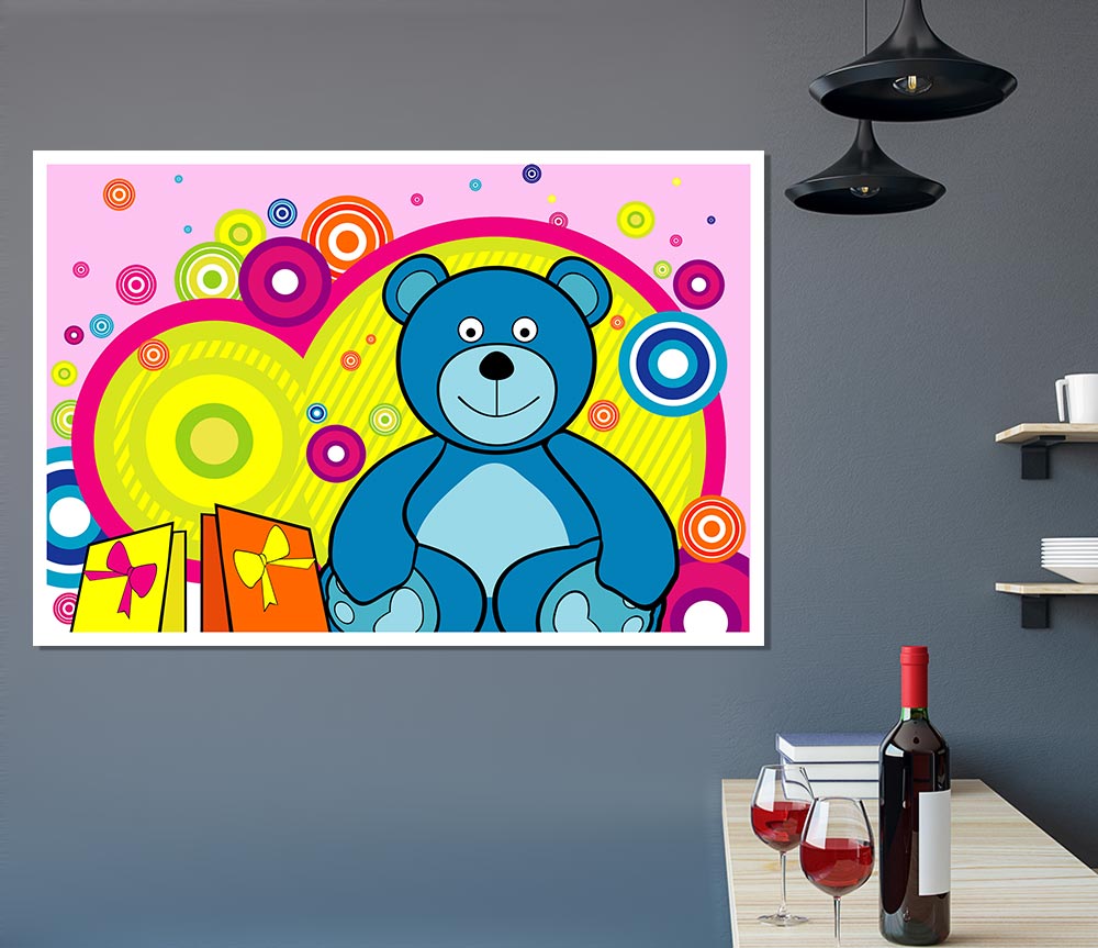 Teddy Bear Circles Pink Print Poster Wall Art