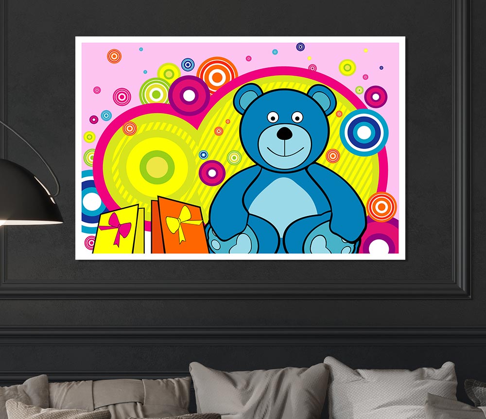 Teddy Bear Circles Pink Print Poster Wall Art