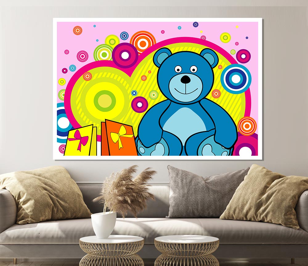 Teddy Bear Circles Pink Print Poster Wall Art