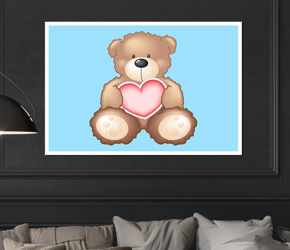 Teddy Bear Love Heart Baby Blue Print Poster Wall Art