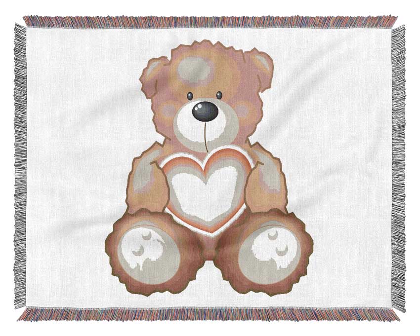 Teddy Bear Love Heart Pink Woven Blanket