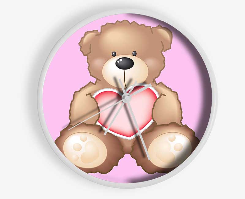 Teddy Bear Love Heart Pink Clock - Wallart-Direct UK