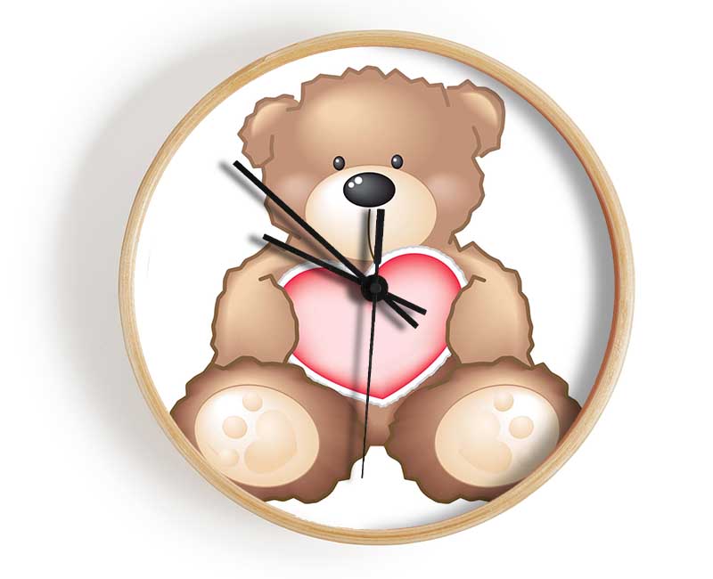 Teddy Bear Love Heart White Clock - Wallart-Direct UK