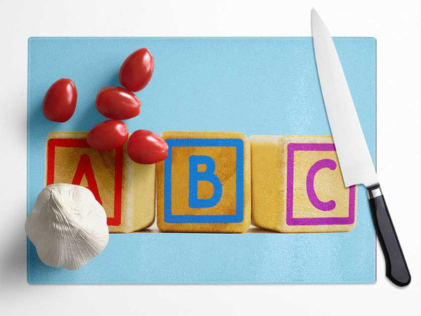 Three Alphabet Blocks Baby Blue Glass Chopping Board