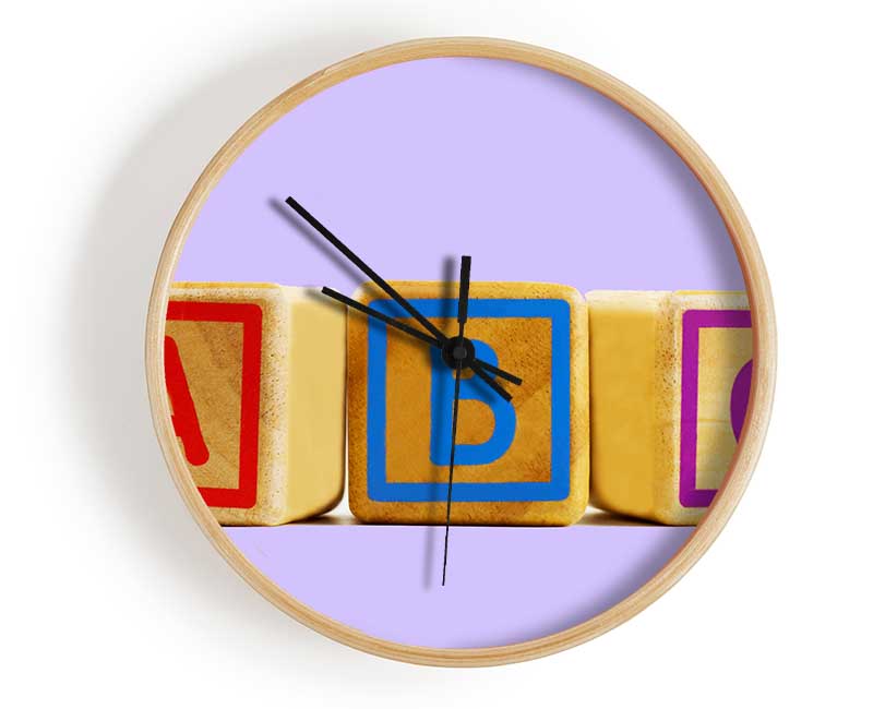 Three Alphabet Blocks Lilac Clock - Wallart-Direct UK