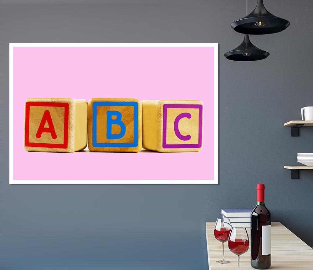 Three Alphabet Blocks Pink Print Poster Wall Art