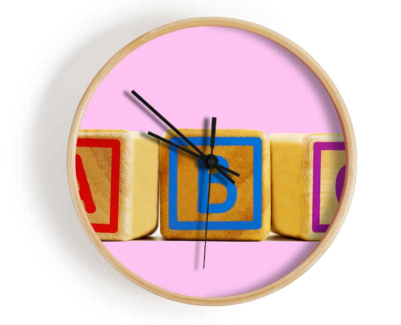 Three Alphabet Blocks Pink Clock - Wallart-Direct UK