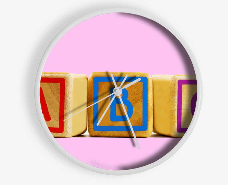 Three Alphabet Blocks Pink Clock - Wallart-Direct UK