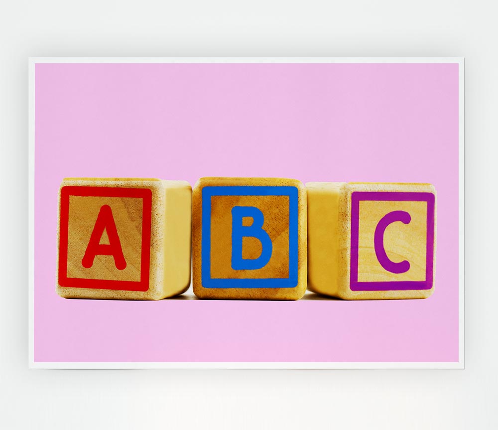 Three Alphabet Blocks Pink Print Poster Wall Art