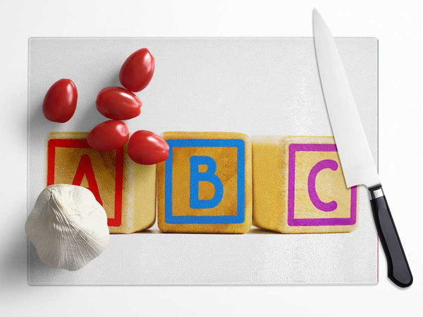 Three Alphabet Blocks White Glass Chopping Board